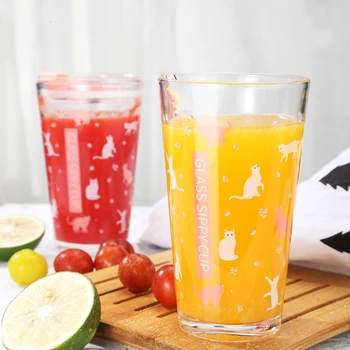 

Lovely Originality Glass Cup With Lid Vaso Fruit Juice Oats Breakfast Milk Cup Office Afternoon Tea Scented Tea Black Tea Cup