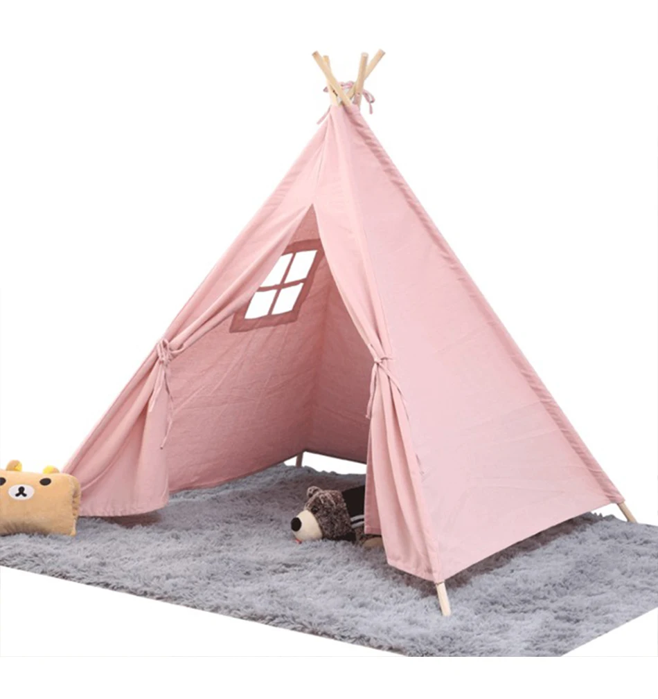 Portable Children’s Tent Portable Foldable Outdoor Game Teepee Cartoon Cute Indian Children's Tent Canvas Cotton Triangle Tipi