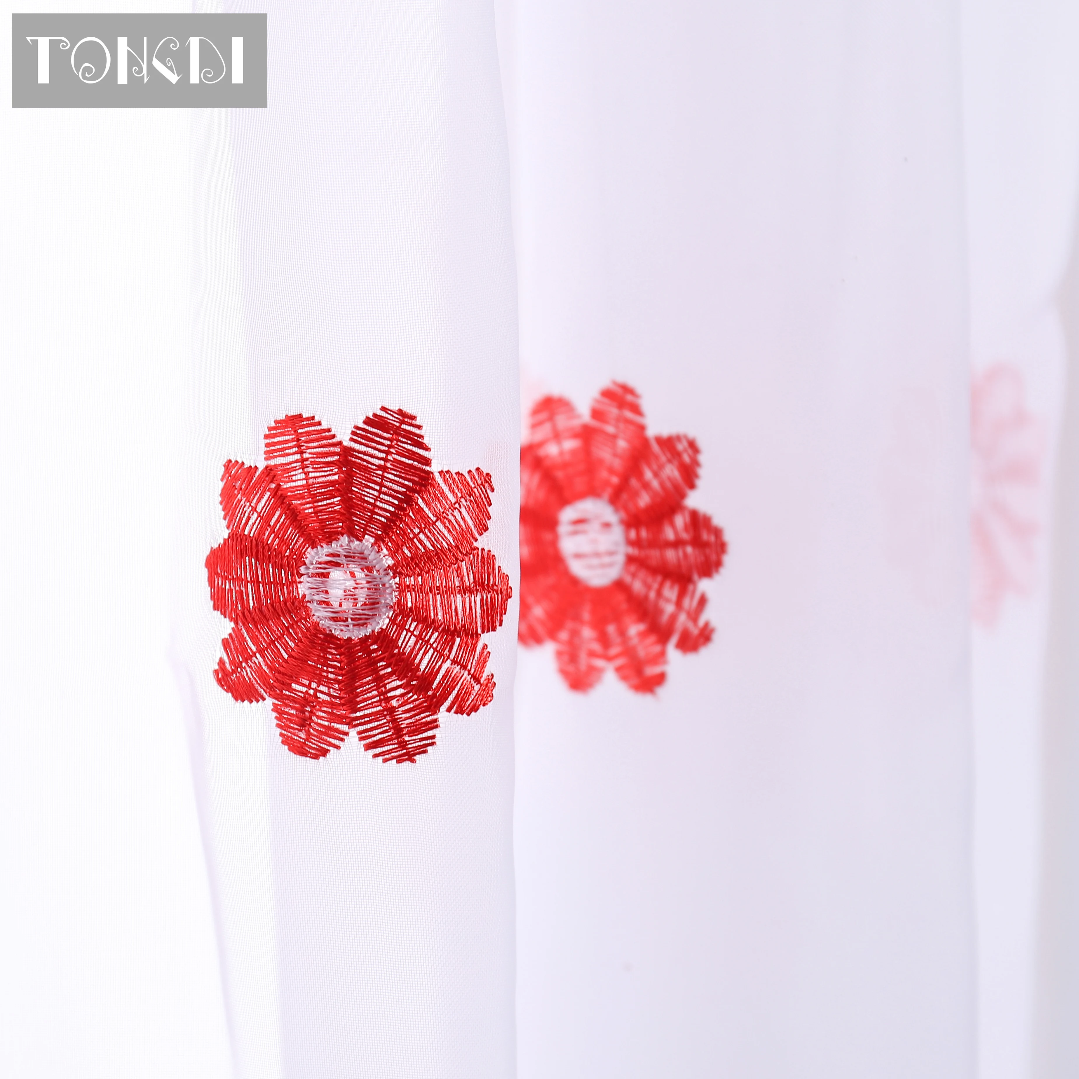 TONGDI Home Kitchen Curtains Short Tiers Cartoon Animal Embroidery White Tulle Valance Decoration For Window Kitchen Dining Room