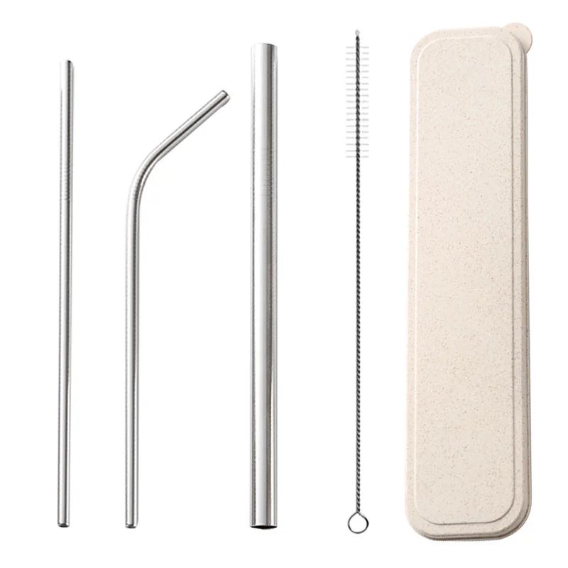 

4PCS/Set Straw Reusable 304 Stainless Steel Drinking Straw Metal Straw For Smoothies Tapioca Pearls Milk bubble Tea