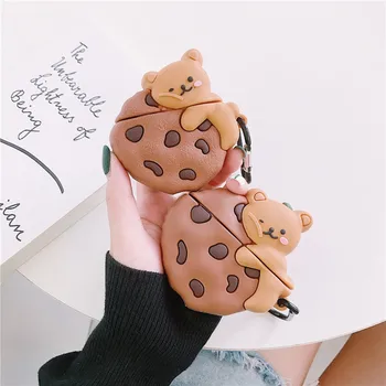 

For Airpods Pro 3D Chocolate Chip Cookie Case for Apple Airpods 2 1 Cover Funny Silicone Earphone Case Headphones Bear Cover