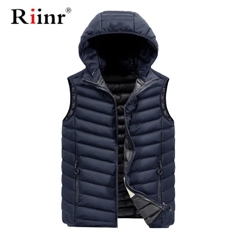 

Riinr Plus Size Man Hat Vest Jacket Slim Hoodie Collar Autumn&Winter Warm Thicken Gilet Plus Jacket Coat Vests For Male