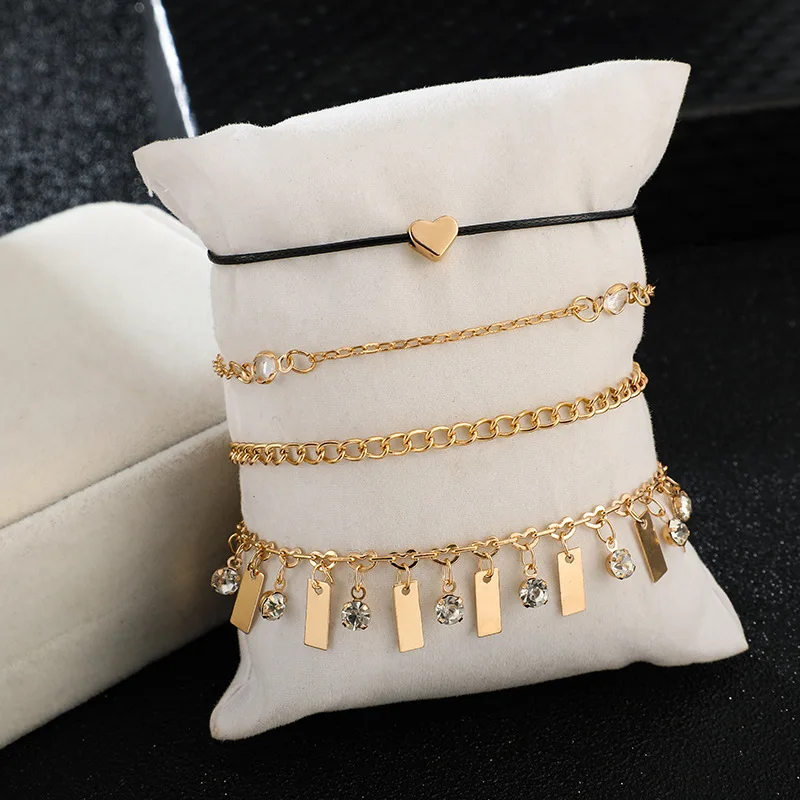 Bohemian Ankle Bracelets Set Multilayer Rectangle Rhinestone Tassel Charm Chain Bracelets Women Anklet Foot Jewelry Gift 4Pcs Bohemian Ankle Bracelets Set Multilayer Rectangle Rhinestone Tassel Charm Chain Bracelets Women Anklet Foot Jewelry Gift 4Pcs
