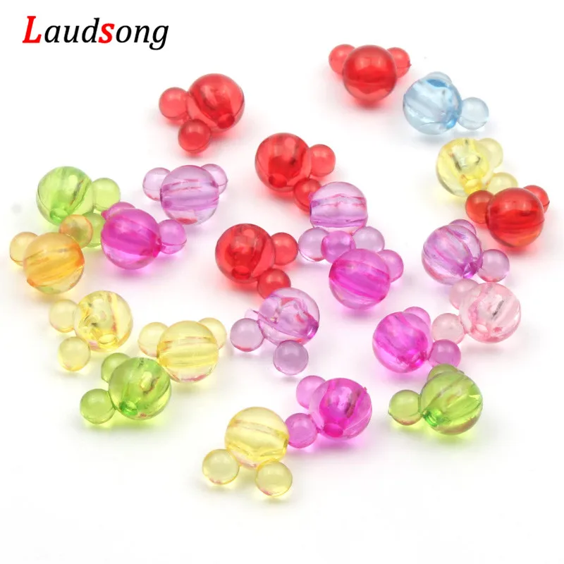 

50pcs Colorful Mouse Head Loose Round Beads 11x12mm Acrylic Spacer Beads For Jewelry Making Children Necklace Diy Accessories