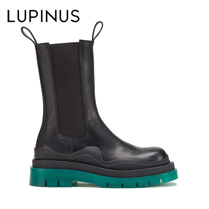 Зимние ботильоны LUPINUS на массивном каблуке женские черные ботинки челси