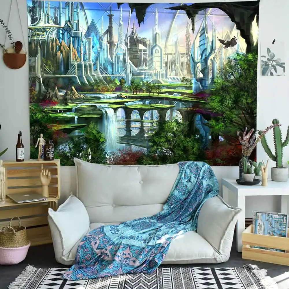 Simsant Psychedelic Castle Tapestry Game Forest wonderland Wall Hanging Tapestries for Living Room Bedroom Home Dorm Decor | Дом и сад