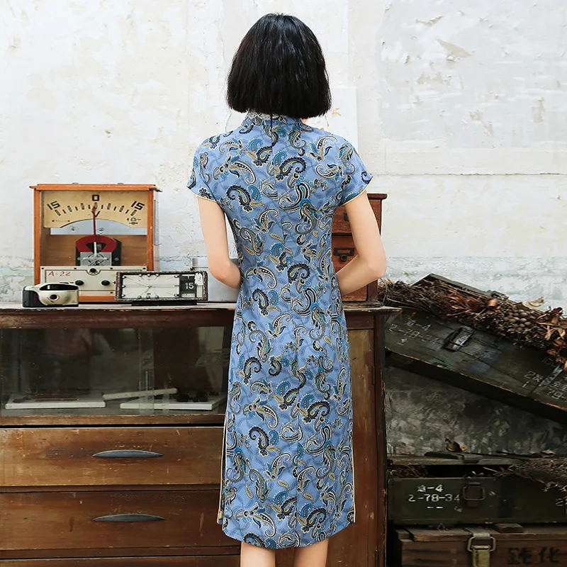 Manufacturers Direct Selling Retro Cheongsam Summer New Style Women's Elegant Dignified Daily Life Improved Old Shanghai Mid-len