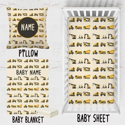 LVYZIHO – parure de lit pour bébé garçon, véhicules de Construction, camions noirs et jaunes, drap de berceau, couverture, oreiller personnalisé 