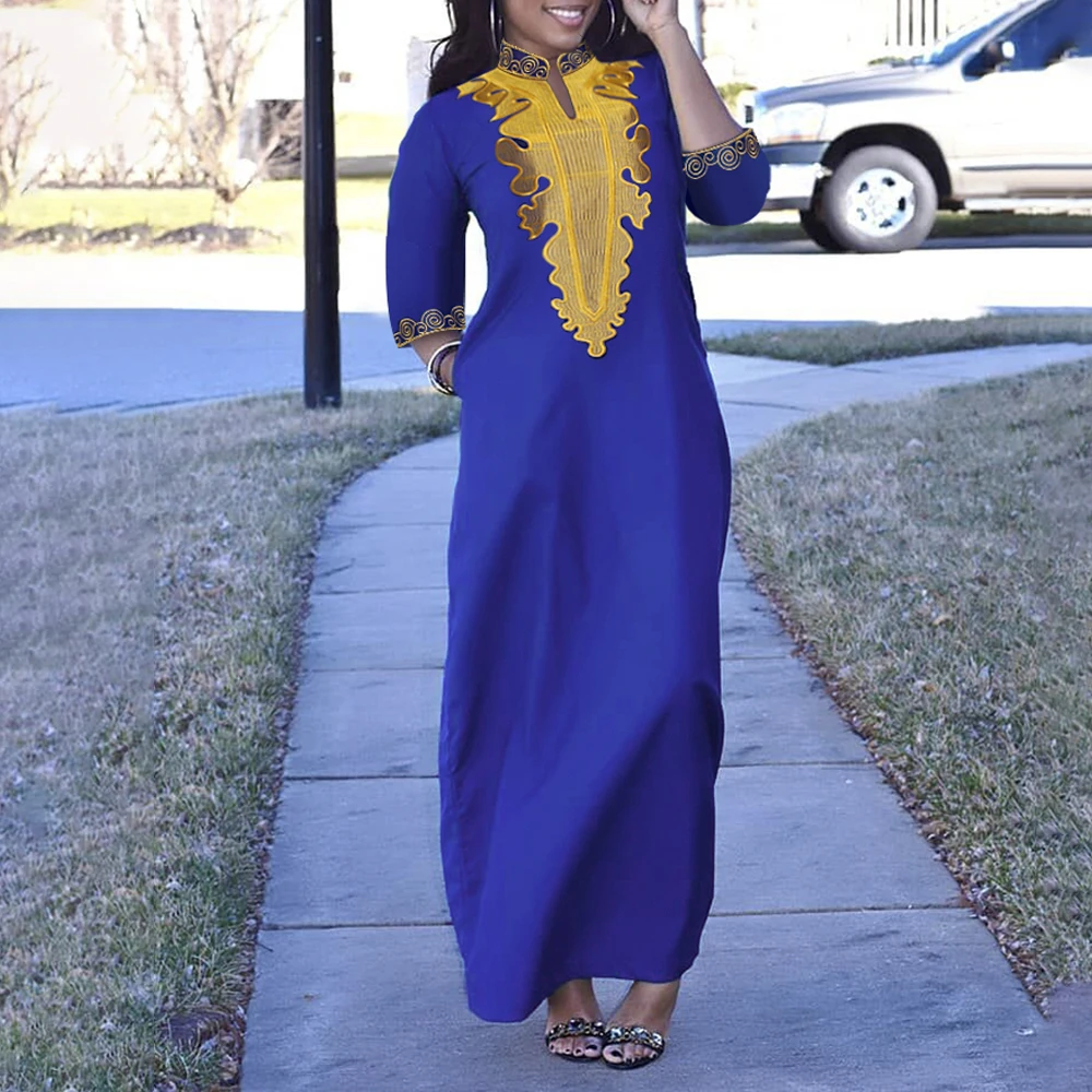 Robes traditionnelles Ankara, Dashiki brodée pour femmes 1