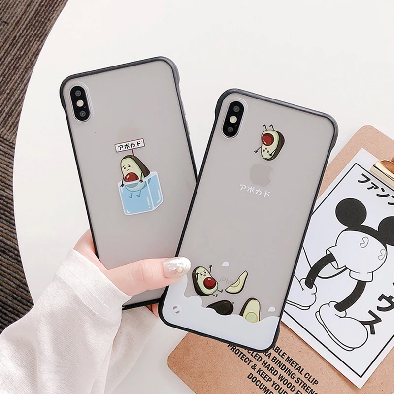 

Cute Cartoon Avocado Phone Case For iPhone 7 8 7Plus 8Plus Hard Letter Cases For iPhone X XS XS Max Back Cover(060)