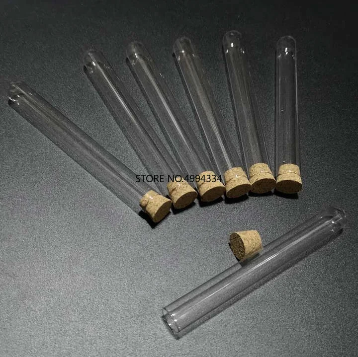 

Free Shipping/30pcs/lot 12x100mm Clear Glass Round bottom test tubes with cork stopper for kinds of Labs/schools glassware