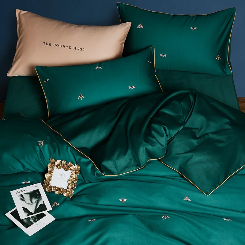 

Four sets of all-cotton sheets, quilt cover,pure cotton bedding for digital printing of satin in American 60s long-velvet cotton