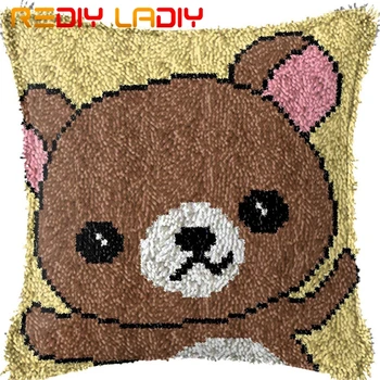

Latch Hook Cushion Grey Teddy Bear Printed Canvas Cushion Cover Acrylic Yarn Crochet Pillow Case Kits Hobby & Crafts Home Decor