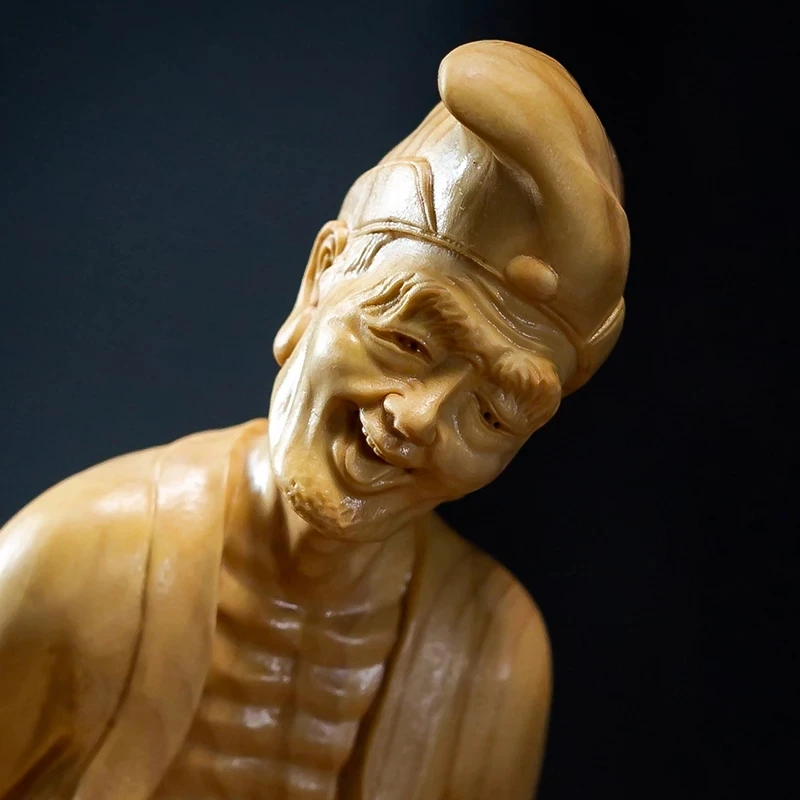 Escultura China De Madera De Boj, 21Cm, Feng Shui, Estado De Buda De Madera, Monje Loco, Decoraciion Del Hogar