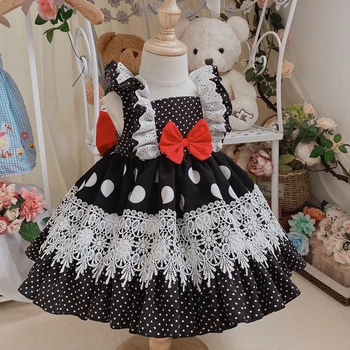 

2020summer New Spanish Cute Lolita Dress Black and White Polkadot Mickey Dress Kids Dresses for Girls Toddler Christmas Dress