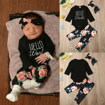 

Infant Baby Girl Romper Tops Jumpsuit Floral Pants Headband Outfit Clothes Baby Clothes