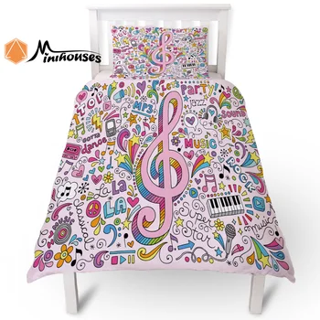 

2PC Music Pattern Duvet Cover Pillow Case Quilt Cover Set Bedclothes Single Bedding Sets For Bed