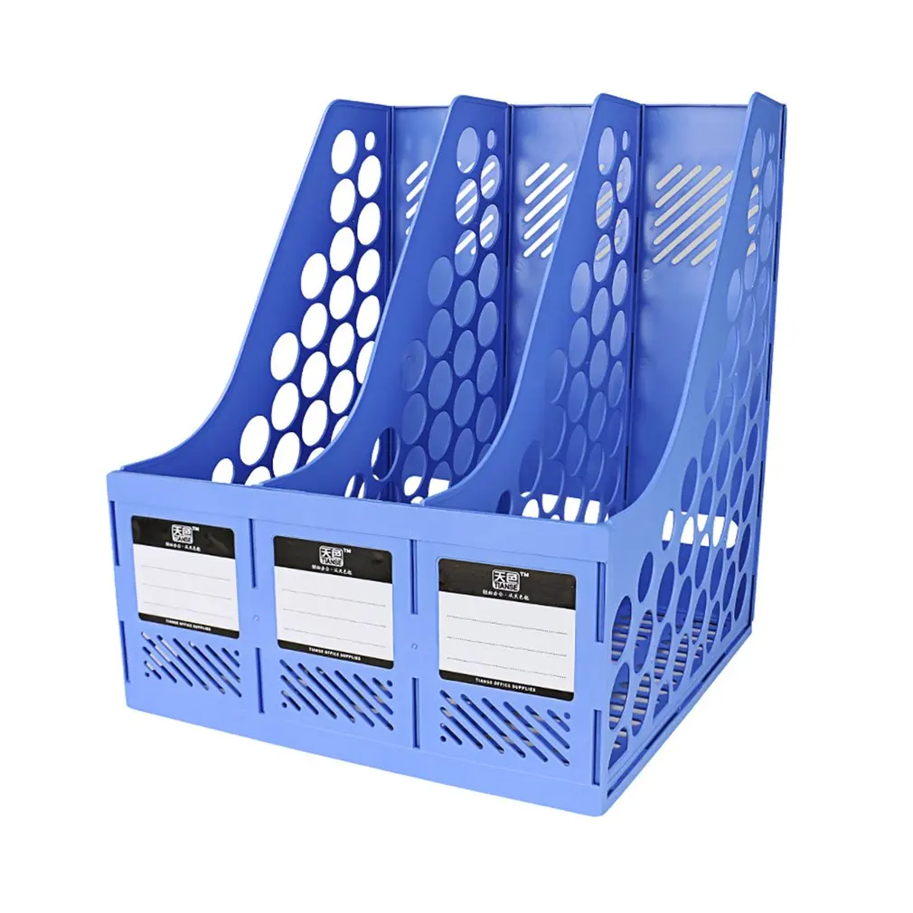 

TIANSE TS-1302 Thickened 3 Section Divider File Document Rack Solid Color Home Office Desktop Accessories Blue/Gray
