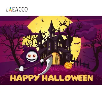 

Laeaco Halloween Backdrop For Photography Castle Baby Cartoon Wizard Moon Old Tree Photo Background Photocall Photo Studio