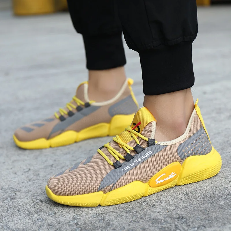 Zapatillas deportivas vulcanizadas para Hombre, zapatos informales de malla con cordones, ligeros, para caminar