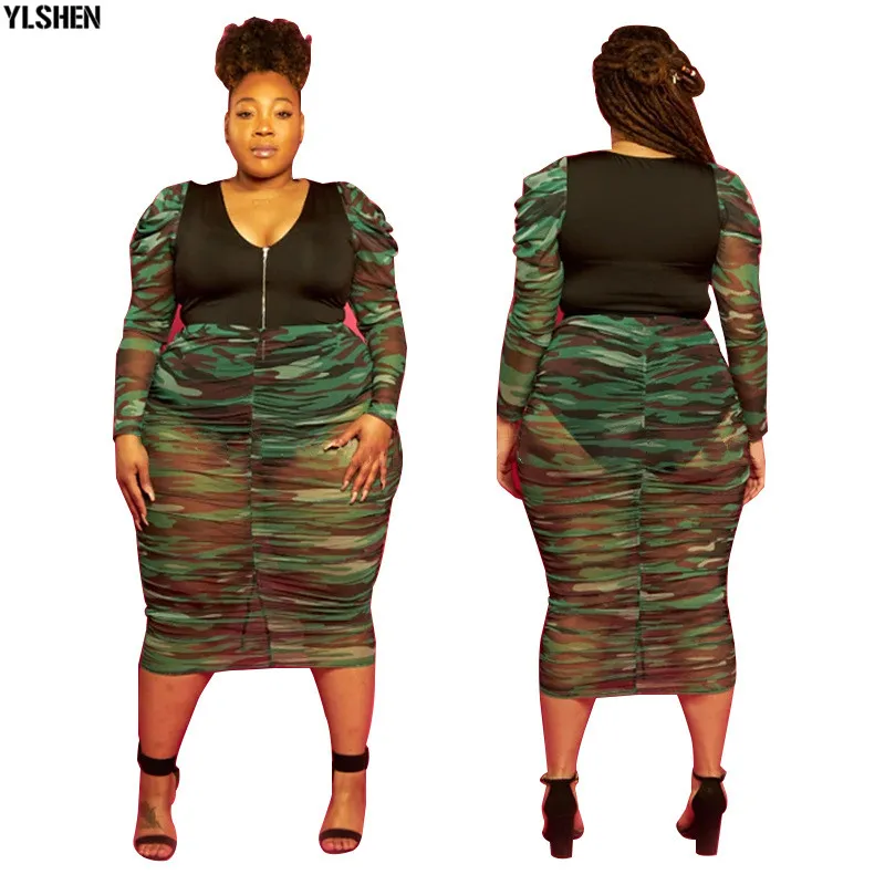 2 Piece Set African Clothes Maxi Dresses for Women Clothing Plus Size Dashiki Sexy Bodysuit Top + Camo Skirt Summer Africa Dress 06