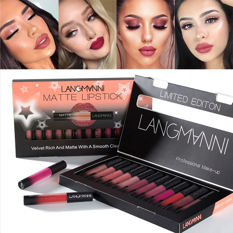 

Matte Liquid Lipstick Set 12pcs/box Waterproof Long Lasting Velvet Lip Stick Red Tint Nude Lip Gloss Women Makeup Lipgloss