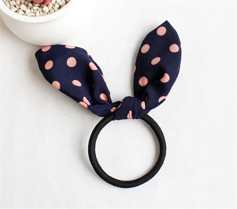 A-7 Pink Dot Корейские милые эластичные резинки для волос с заячьими ушками для девочек, милые резинки для волос в полоску, в горошек, резиновая резинка для волос, женские детские аксессуары для волос - Цвет: A-7 Pink Dot
