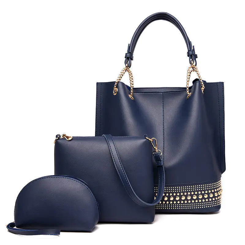 

New 3pcs/Set Women Composite Bags High Quality Ladies Rivet Handbags Female PU Leather Shoulder Messenger Bags Casual Tote Bolsa