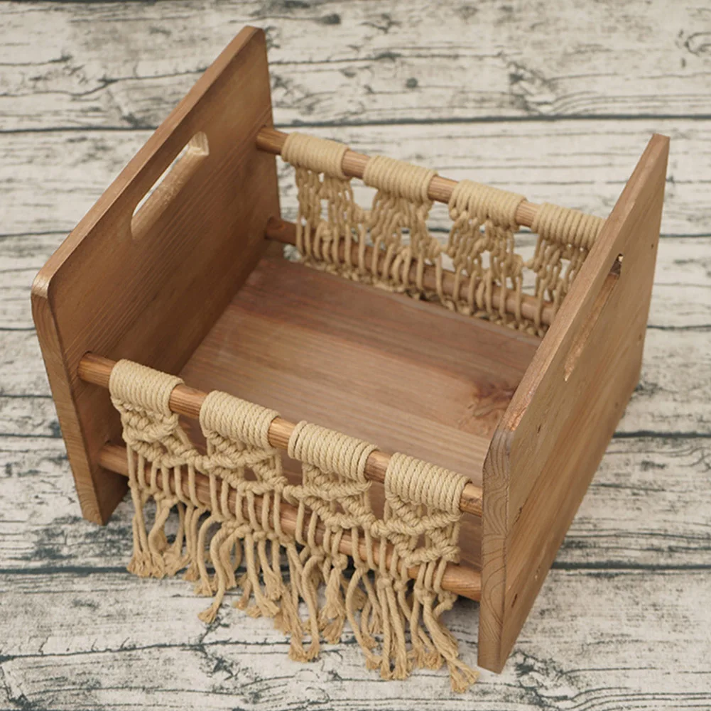 

Background Posing Baby Home Wooden Sofa Decoration Studio Newborn Bed Small Photography Prop Retro Cot Woven Rope