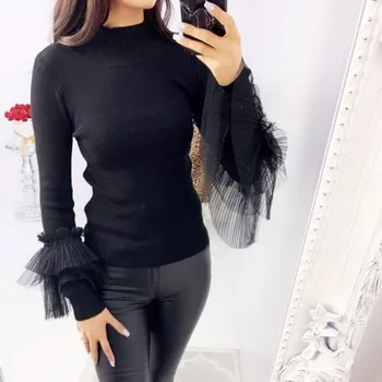 

Women Winter Sweater High Collar Solid Color Slim Long-Sleeved Slim Bottom Sweater