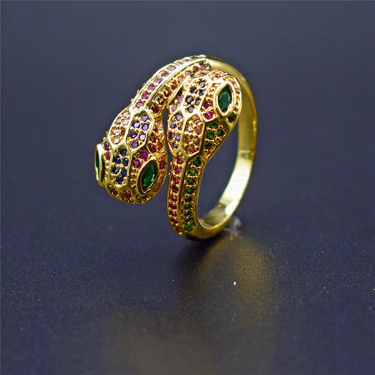 

Rainbow Snake Ring Gold Pave Rainbow Anillo AAA Cubic Zircon Ring Woman 24k Gold Jewelry Anillo De Serpiente