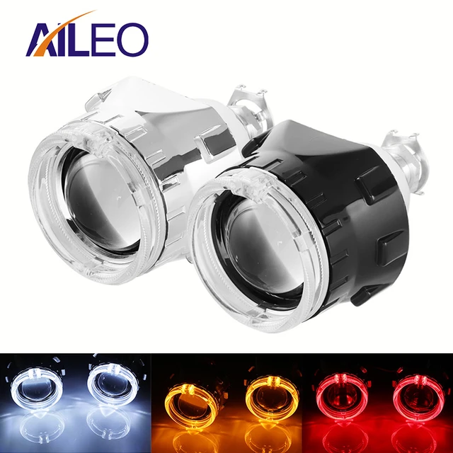 Led Angel Eye Headlight Projector Lenses 2.5 Inch Bi-Xenon Full Kit with H1  Led Bulbs White Ring LED Halo For H4 H7 Car Retrofit - AliExpress