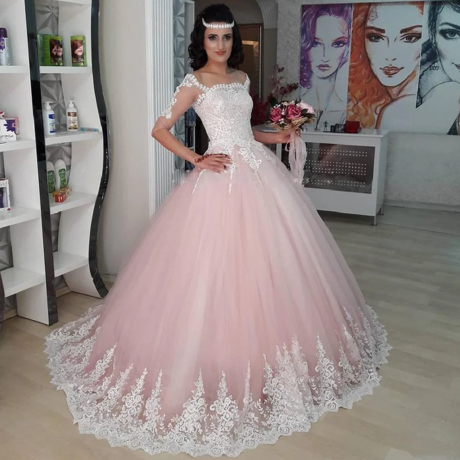 Luz Rosa Princesa Quinceanera Vestidos Dulces 16 Anos Vestido De Fiesta Vestido De Concurso Juvenil Encaje Blanco Apliques Vestidos 15 Anos Aliexpress