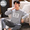 Autumn Winter Men's Cotton Pajamas Letter Striped Sleepwear Cartoon Pajama Sets Casual Sleep&Lounge Pyjamas Plus Size 4XL Pijama ► Photo 3/6