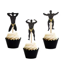 

3pcs Bachelorette Party Fitness Cupcake Toppers Glitter Gymnastics Gym Theme Birthday Party Picks for Hen Party Decoration