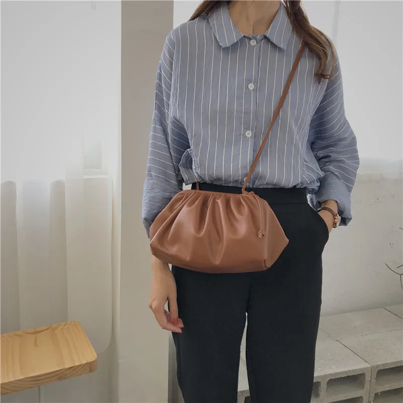 Soft Cloud PU Leather Women Handbag New Dumpling Crossbody Bag Shell Light Weight Shoulder Messenger Bag Folds Clutch Bag