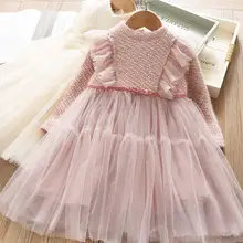 Новые Детские Зимние флисовые сетчатые платья, милая одежда принцессы для девочек, 5 шт./партия