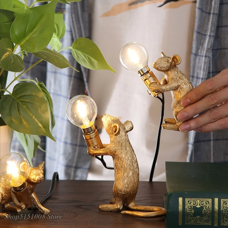  Postmodern Resin Animal Rat Mouse Table Lamp Small Mini Mouse Cute LED Night Lights Home Decor Desk - 33004520507