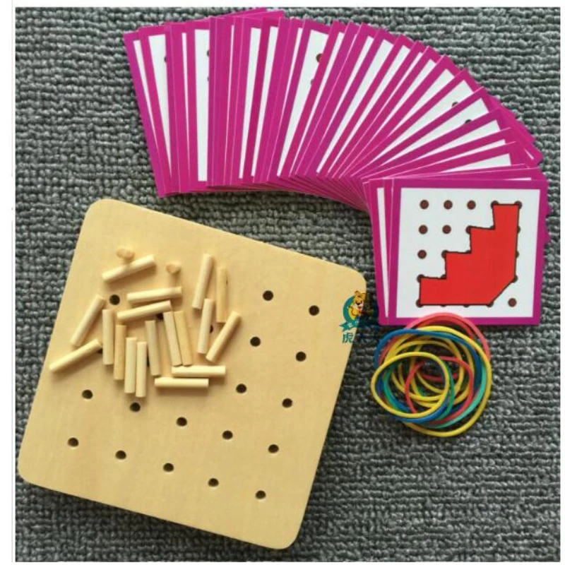 Креативная математическая игрушка, Геометрическая космическая фигура, доска для ногтей с карточным пазлом, развивающие игрушки для детей, деревянные игрушки Монтессори