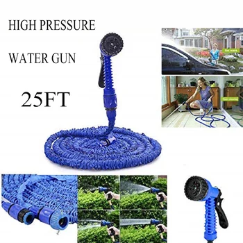 

1pcs 25 FT Blue Flexible Expandable Water Garden Hose Pipe Spray Gun High Pressure Water For RV Boat Car Camper Wash