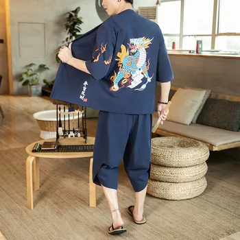 

Chinese Traditional Clothes for Men Linen Sets Dragon Shirt + Chinese Pants Tai Chi Uniform Kung Fu Suit Bruce Lee CN-158