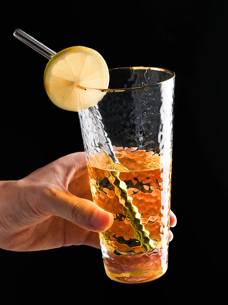 Iridescent Tumblers Water, Soda, Juice, Cocktail Drinking Beverage Glasses with Gold Rim Highball Drinking Glasses for everyday