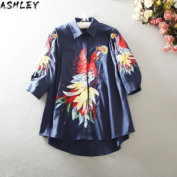 

Shirt pluz Size Female Europe Summer New Fashion Women Blouses and Tops Embroidery Three Quarter Sleeve Women Clothing