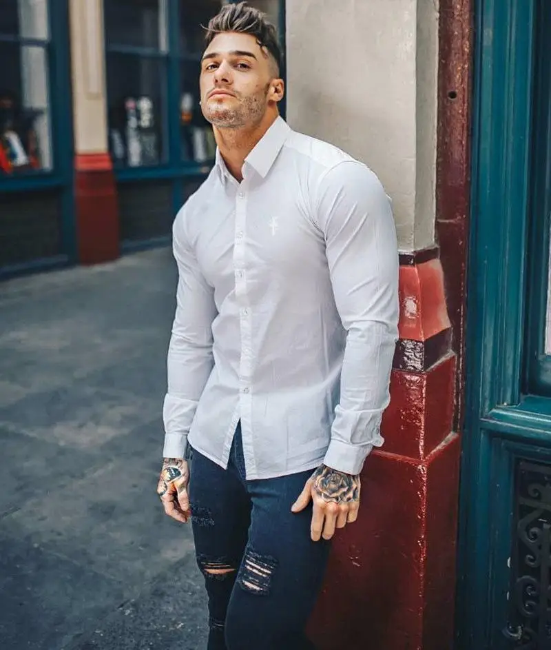 

Spring and Autumn 2020 BUTZ BUTZ men's long-sleeve shirt custom tailored in solid color with lapels and long sleeves