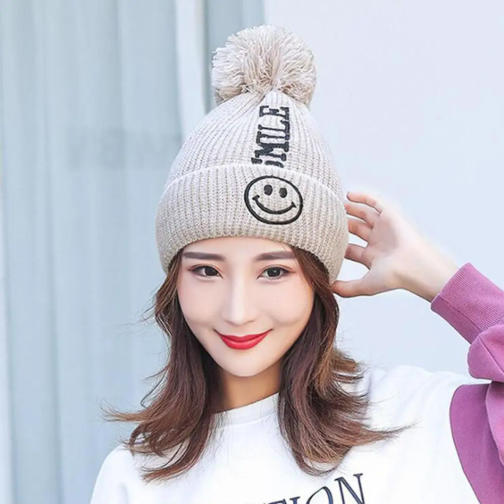 Studyset зимняя женская Милая утолщенная вязаная шапочка, шерстяная шапка с вышивкой, модная теплая шапка