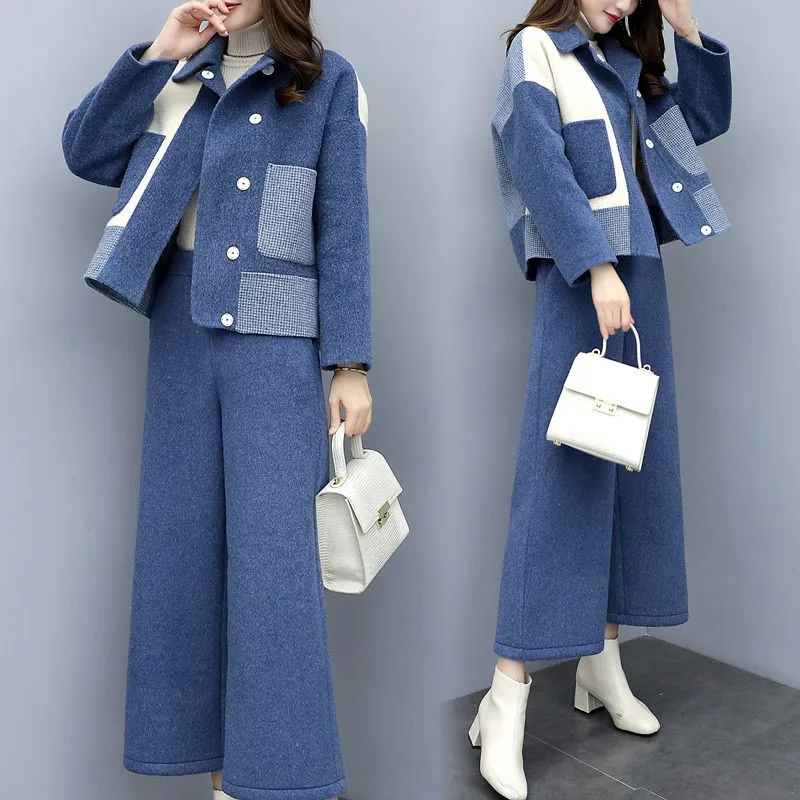 

2019 New Style WOMEN'S Dress Early Spring Korean-style Two-Piece Set Joint Woolen Jacket Loose Pants Casual Fashion WOMEN'S Suit