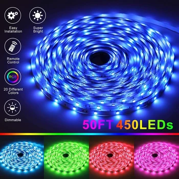 

15m 5050 LED RGB Light Strip Durable TV Background Light Flexible Ribbon Home Decor Diode Tape Save-Energy Party Decorative Lamp