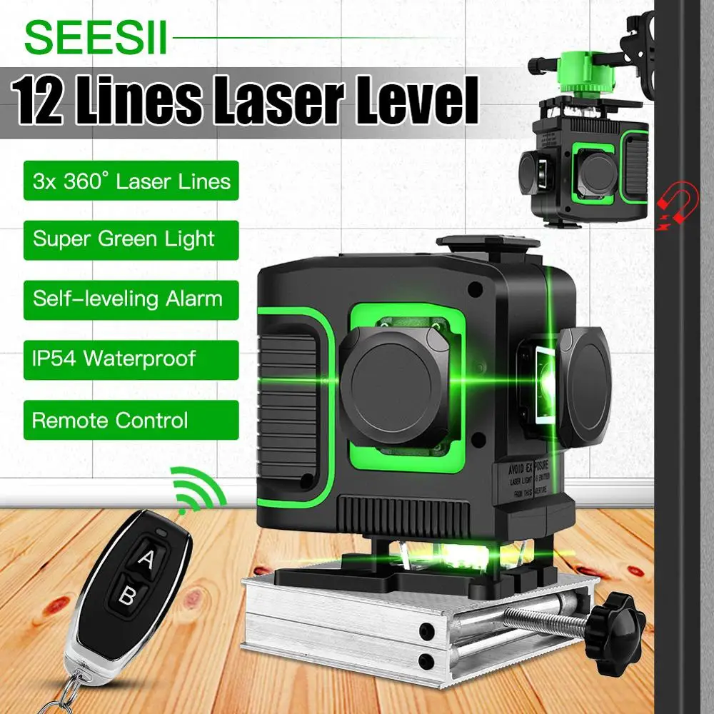 12 Lines 3d Laser Level 360 Green Line Set Self Leveling Nivel A