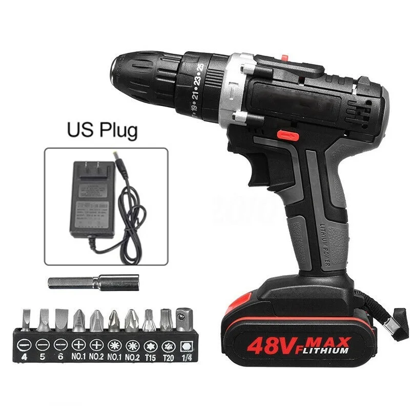 

48V 1500W Electric Drill Hammer Cordless 28N.m High Power Screwdriver + Battery Made Of High Quality Material