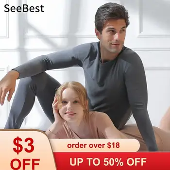 

SeeBest Men seamless thermal underwear set winter women keep warm suit fine hair long johns inner wear husband Breathable thermo